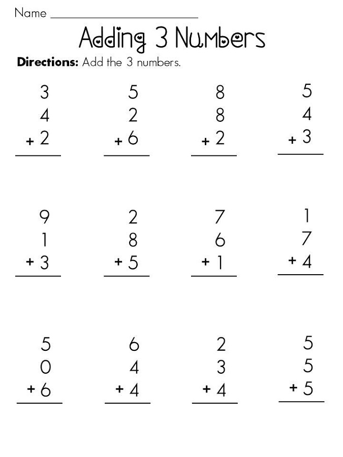 3 addends worksheet addition