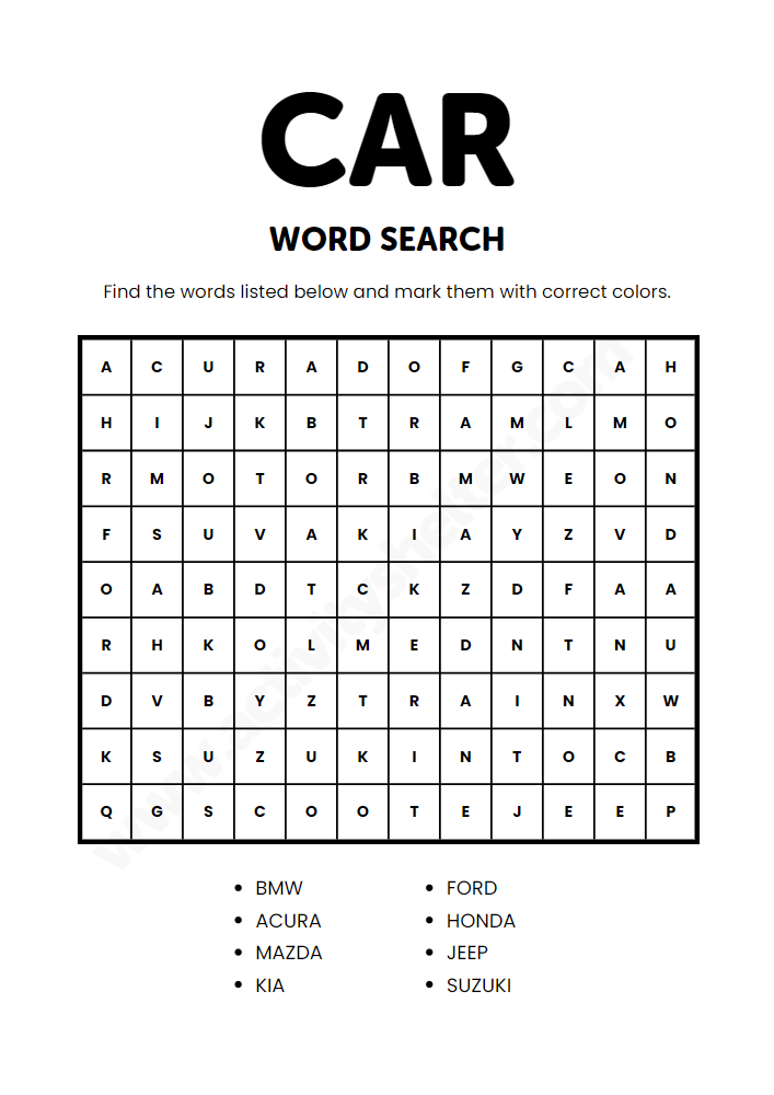car word search makers