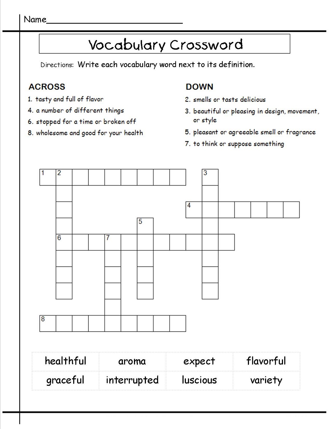 crossword puzzles for 5th graders fun