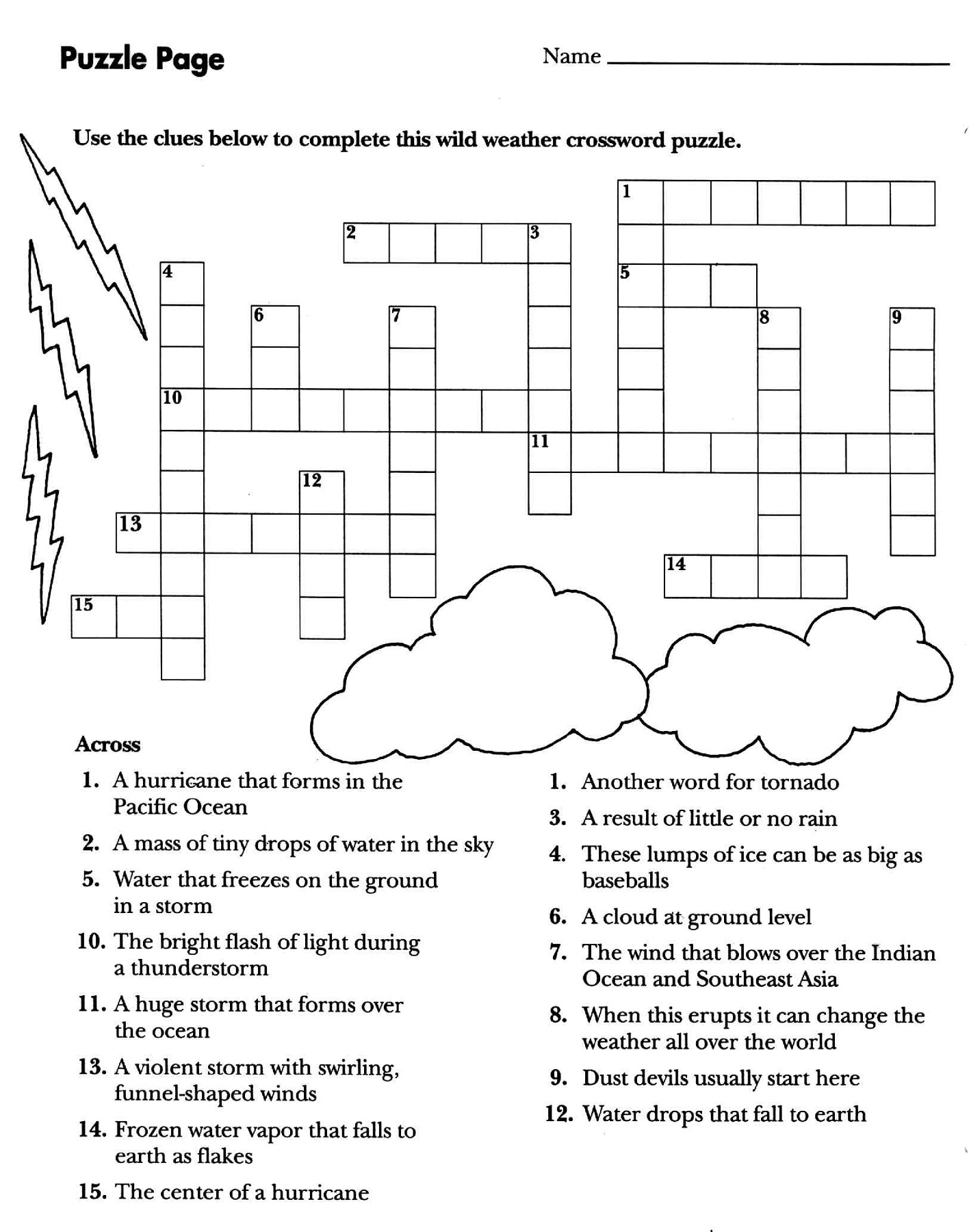 crossword puzzles for 5th graders weather