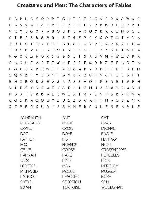 fun word searches fables