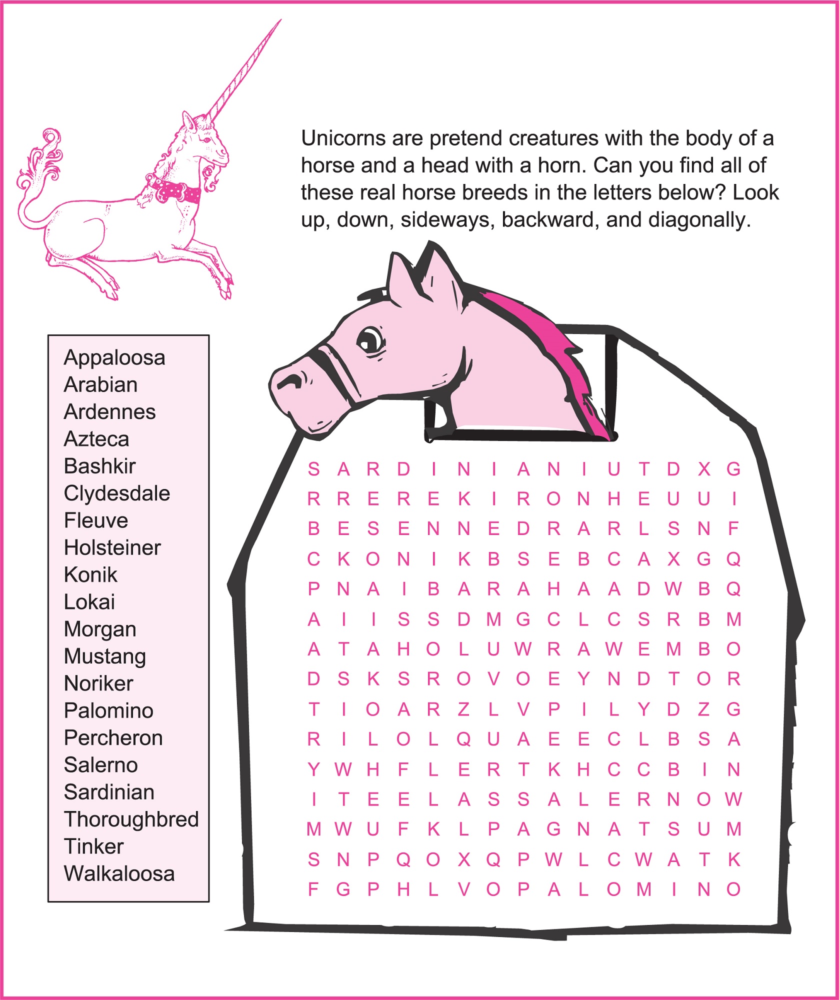 horse word search breeds