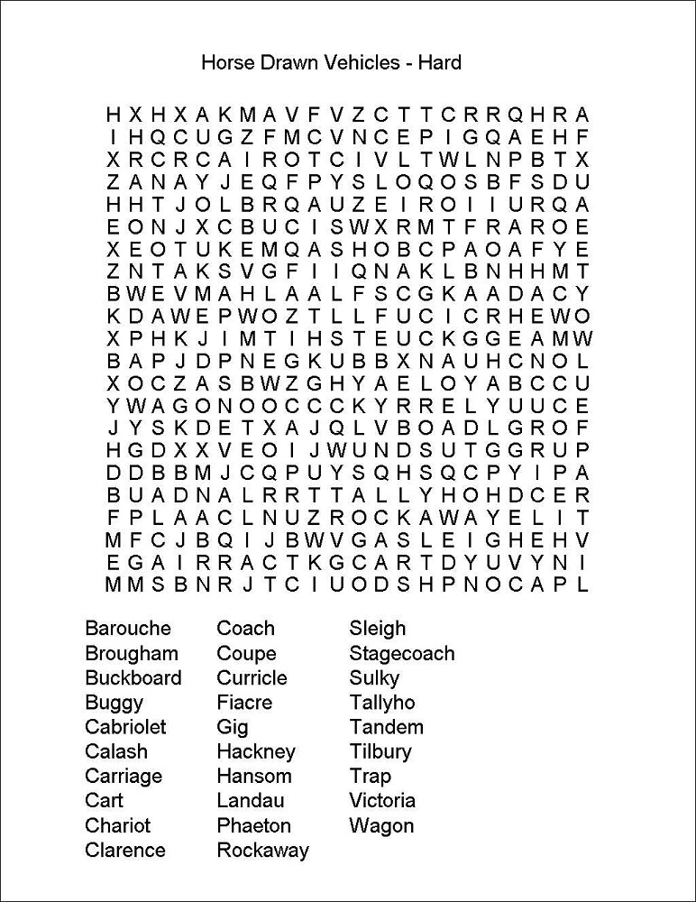 horse word search hard