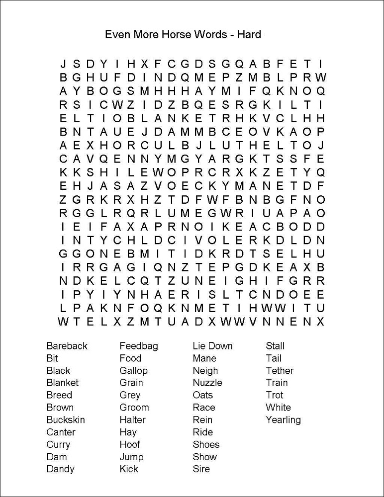 horse word search printable