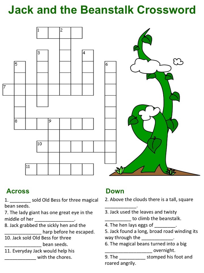 jack and the beanstalk worksheets crossword