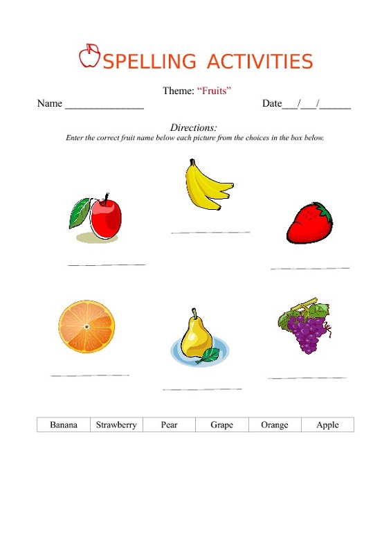 kids activity worksheets spelling