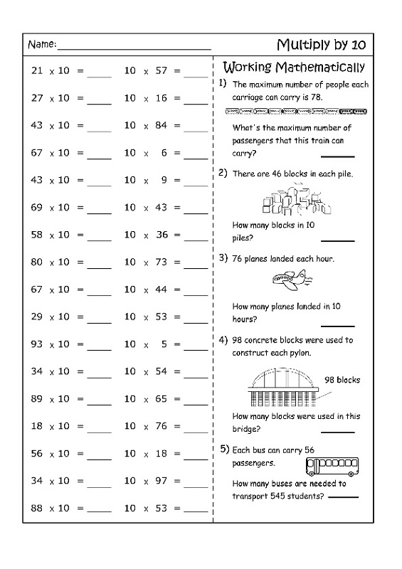 multiples of 10 worksheet children