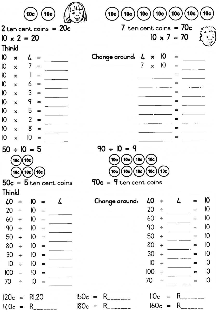 multiples of 10 worksheet money