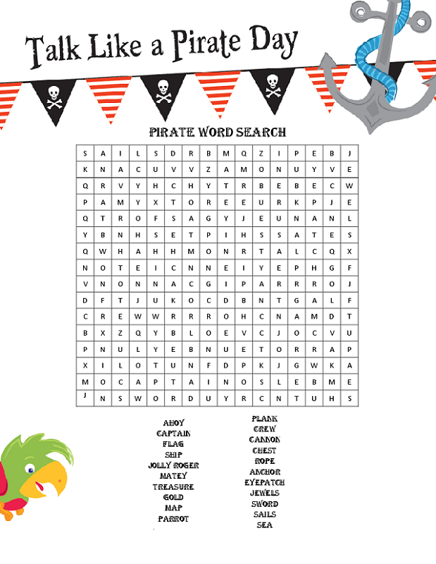 pirate word search printable