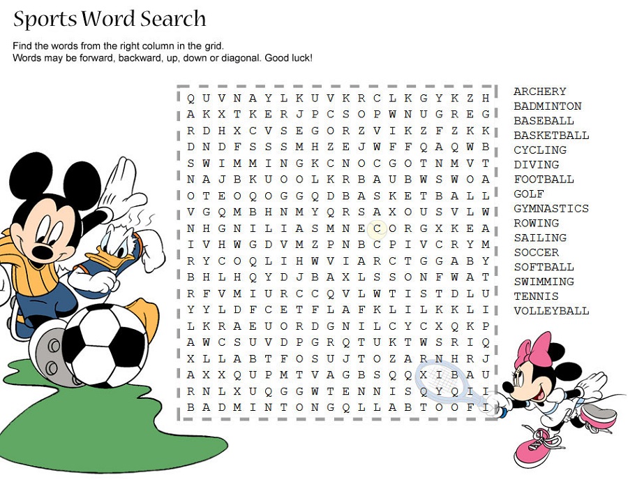 sport word searches disney