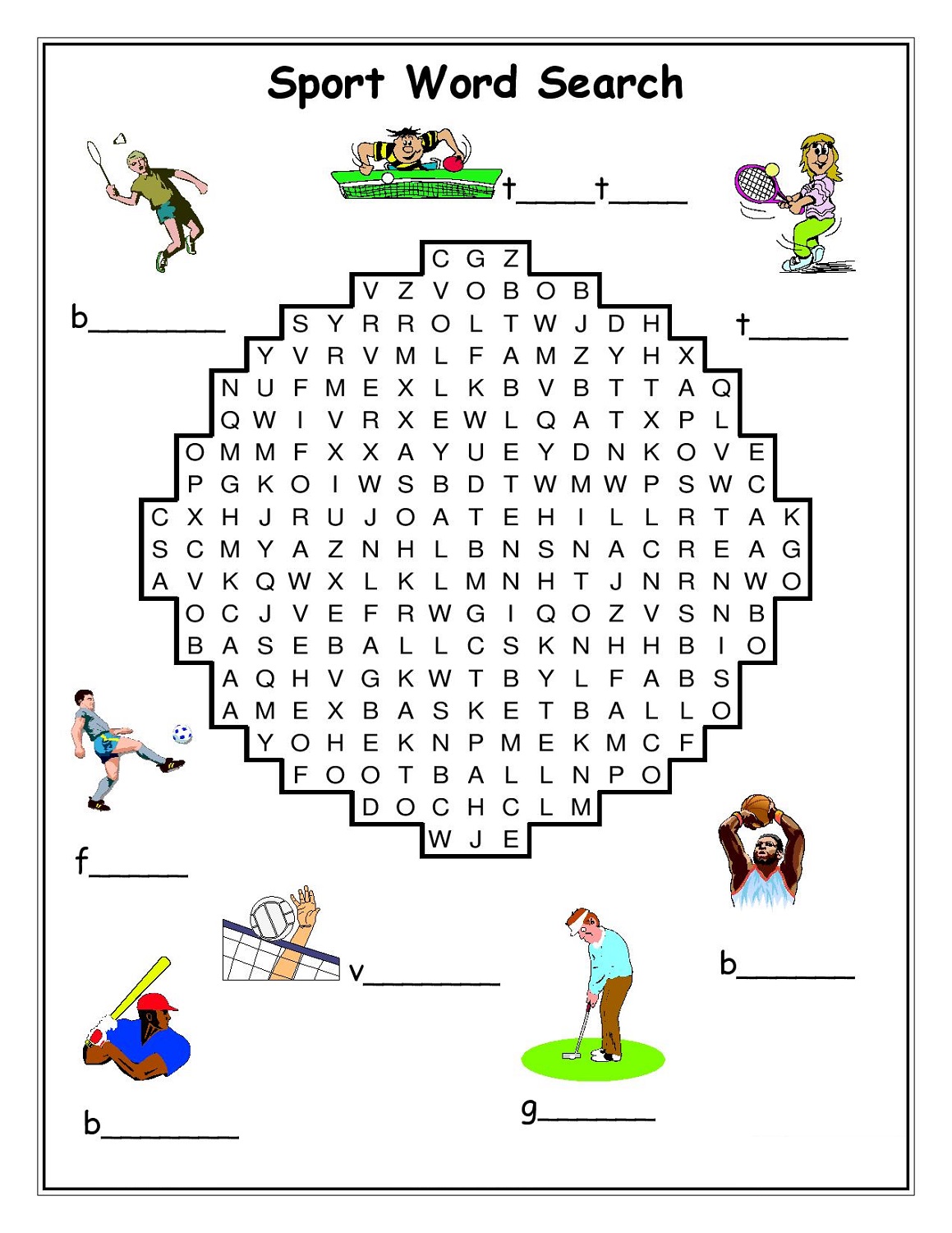 sport word searches printable