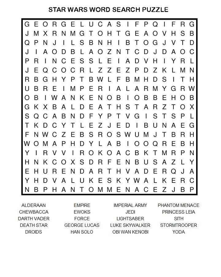 Star Wars Word Search Puzzle 2017 | Activity Shelter