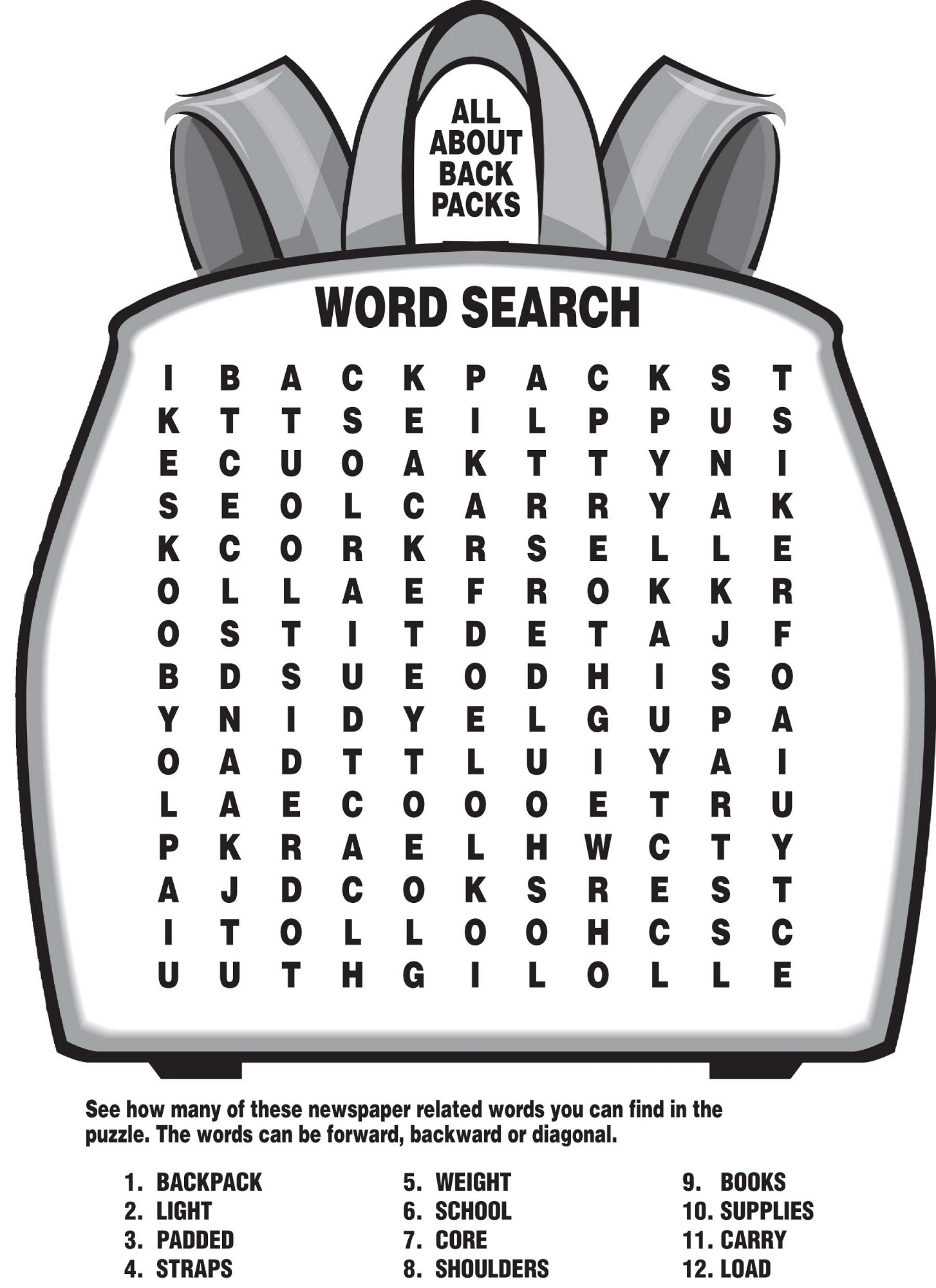 word puzzle worksheets backpack