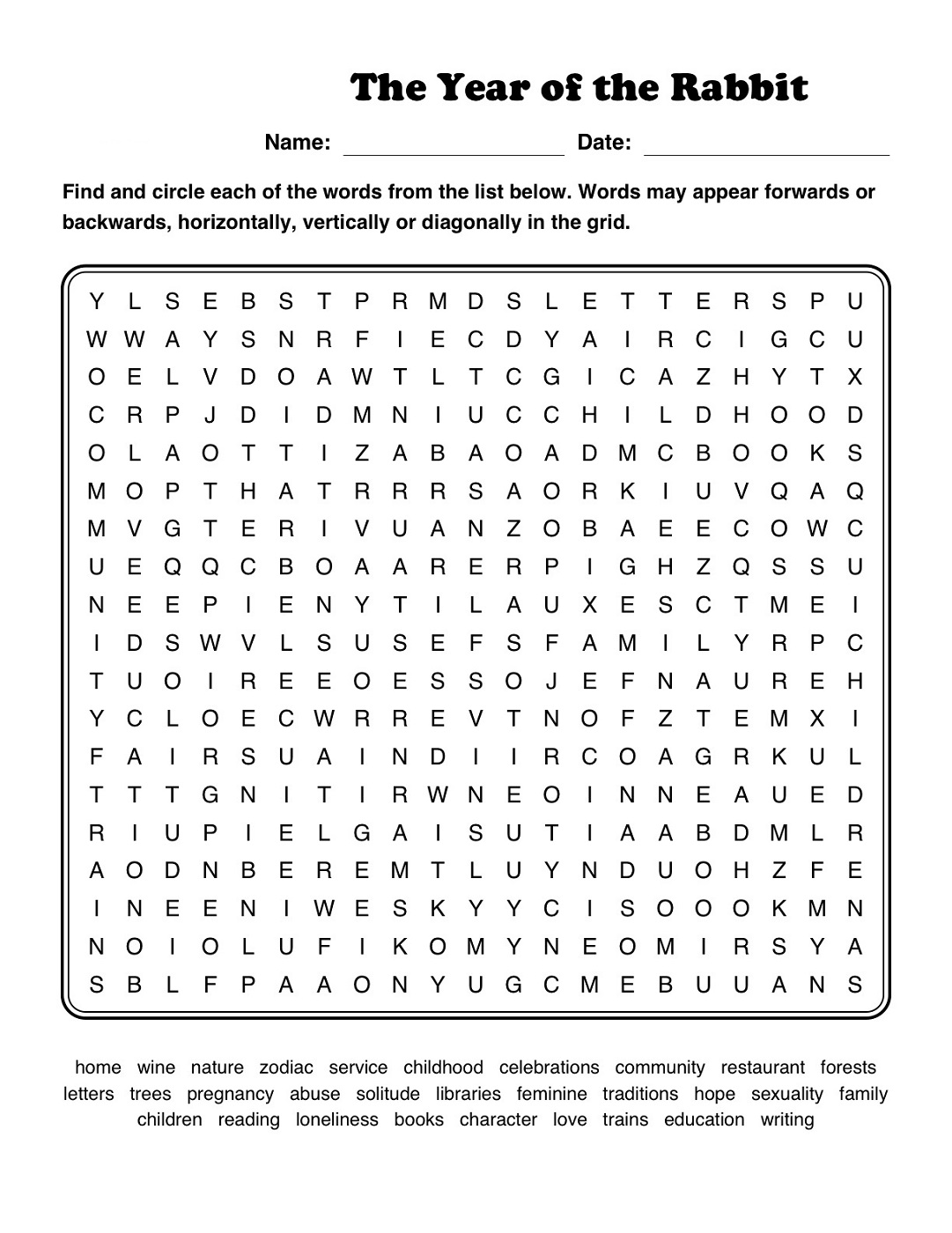 Word Puzzle Printable Worksheet
