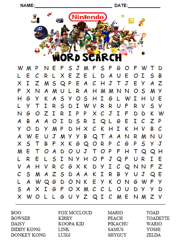 word puzzle worksheets nintendo