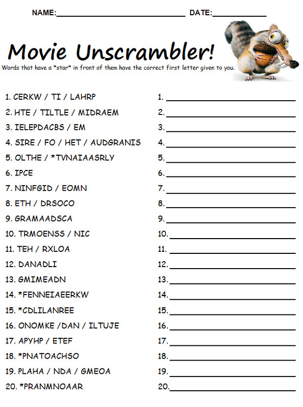 word scramble puzzles movie