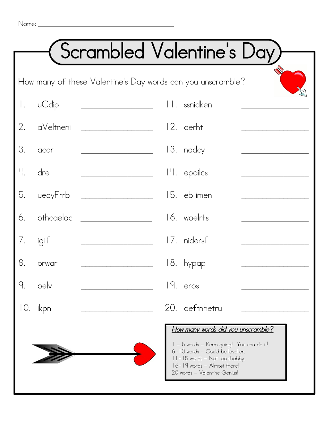 word scramble puzzles valentine