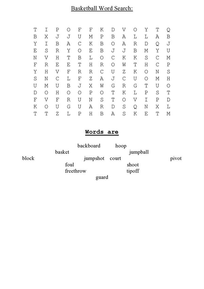 word search basketball children