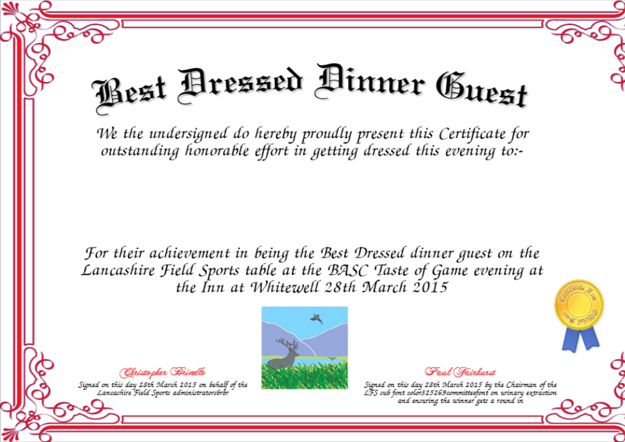 best dressed award certificate red