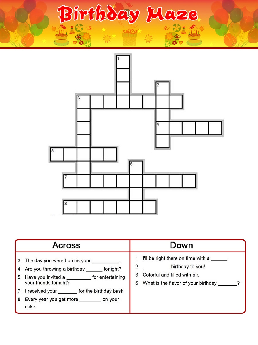 birthday crossword puzzle free