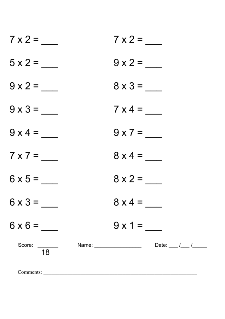 Free Times Table Worksheets Activity Shelter