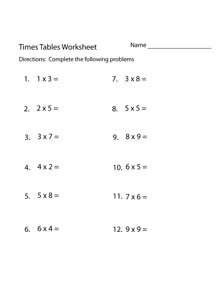 free times tables worksheets simple