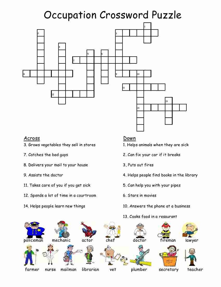kid crossword puzzles occupation