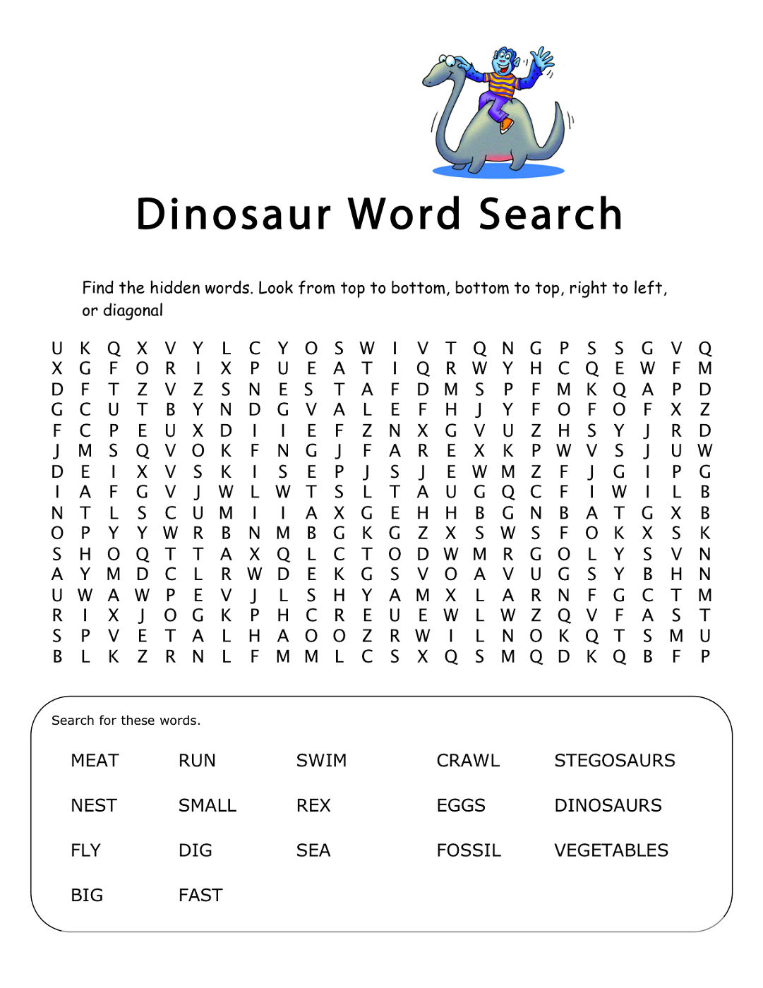 kid word search puzzles dinosaur