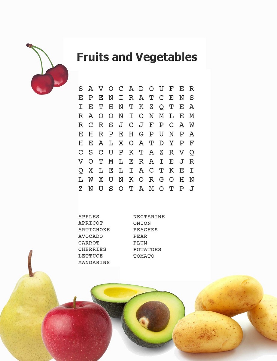 kid word search puzzles fruits