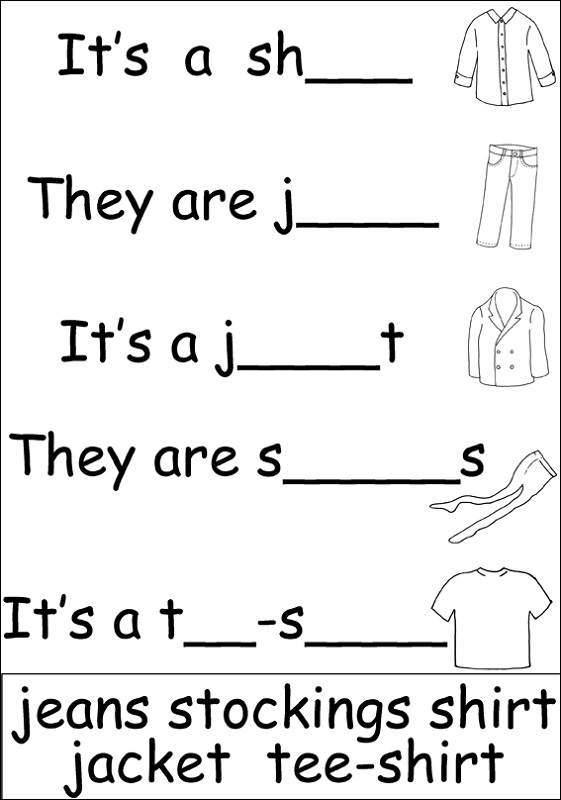 kids work sheets clothes