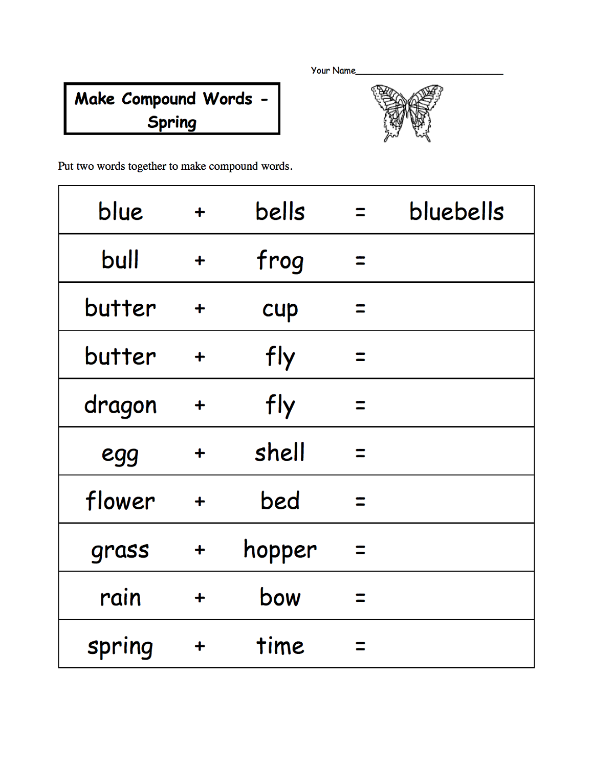 kids work sheets compound