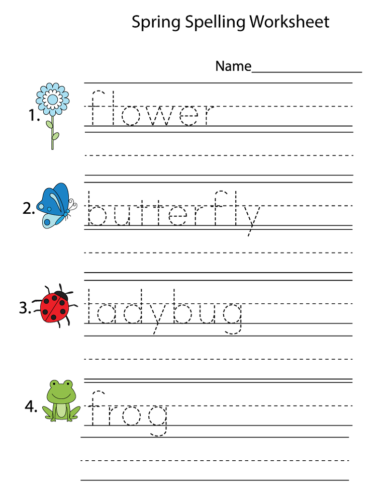 kids work sheets spelling