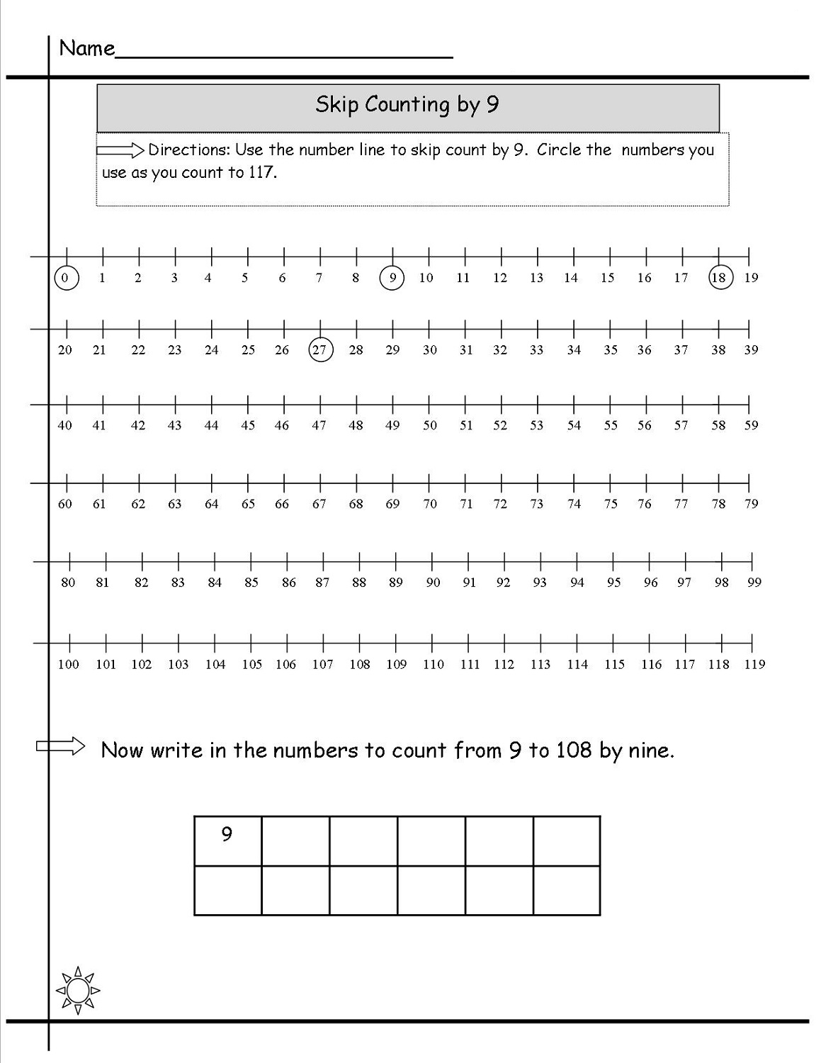 skip count by 9 worksheet