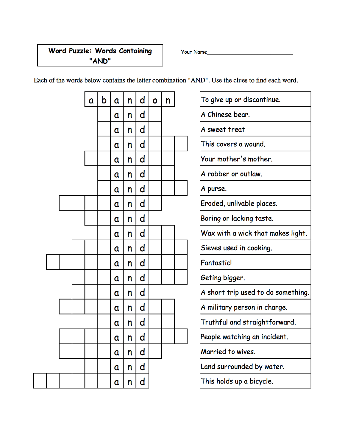 word game worksheets hard