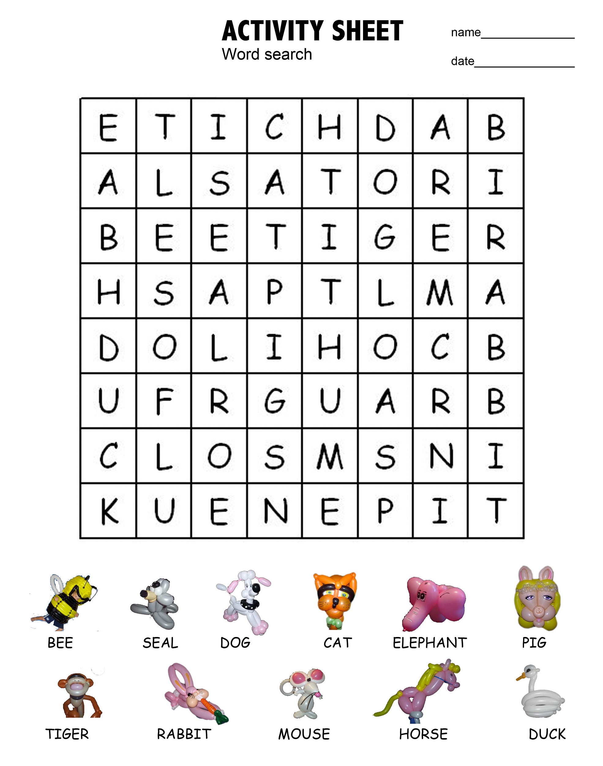 Easy Kids Word Search