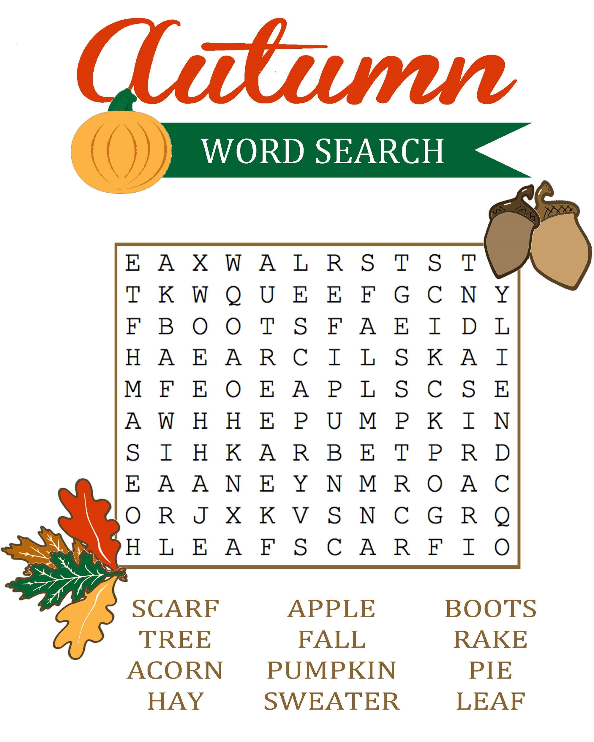 word search for kids autumn