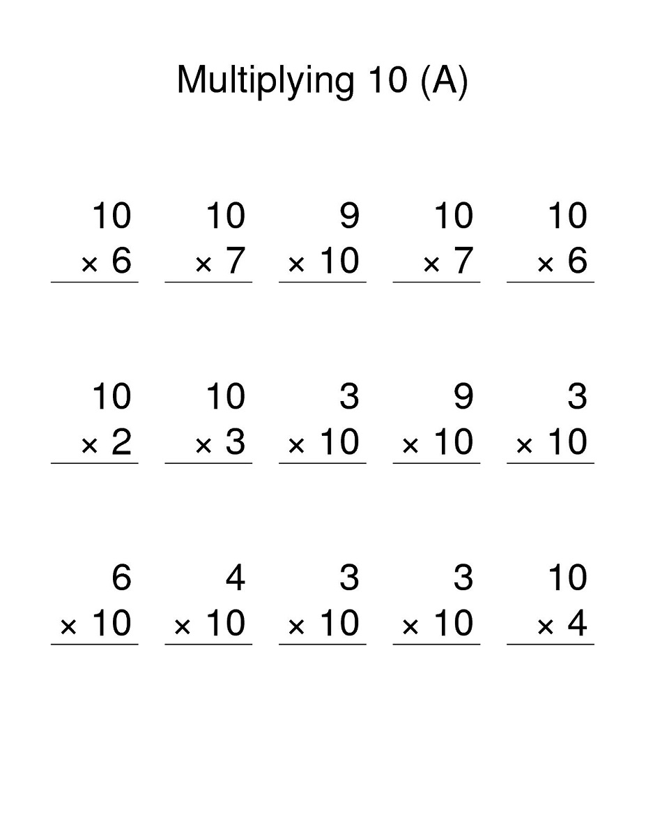 Multiplication Table 10 Worksheet