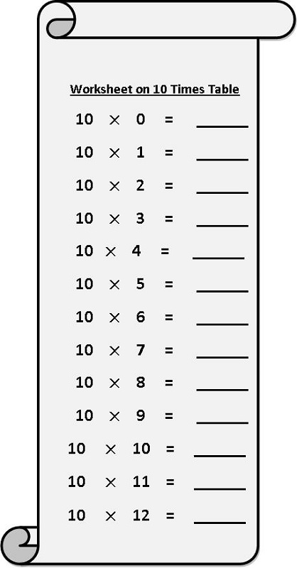 10 times table worksheet free