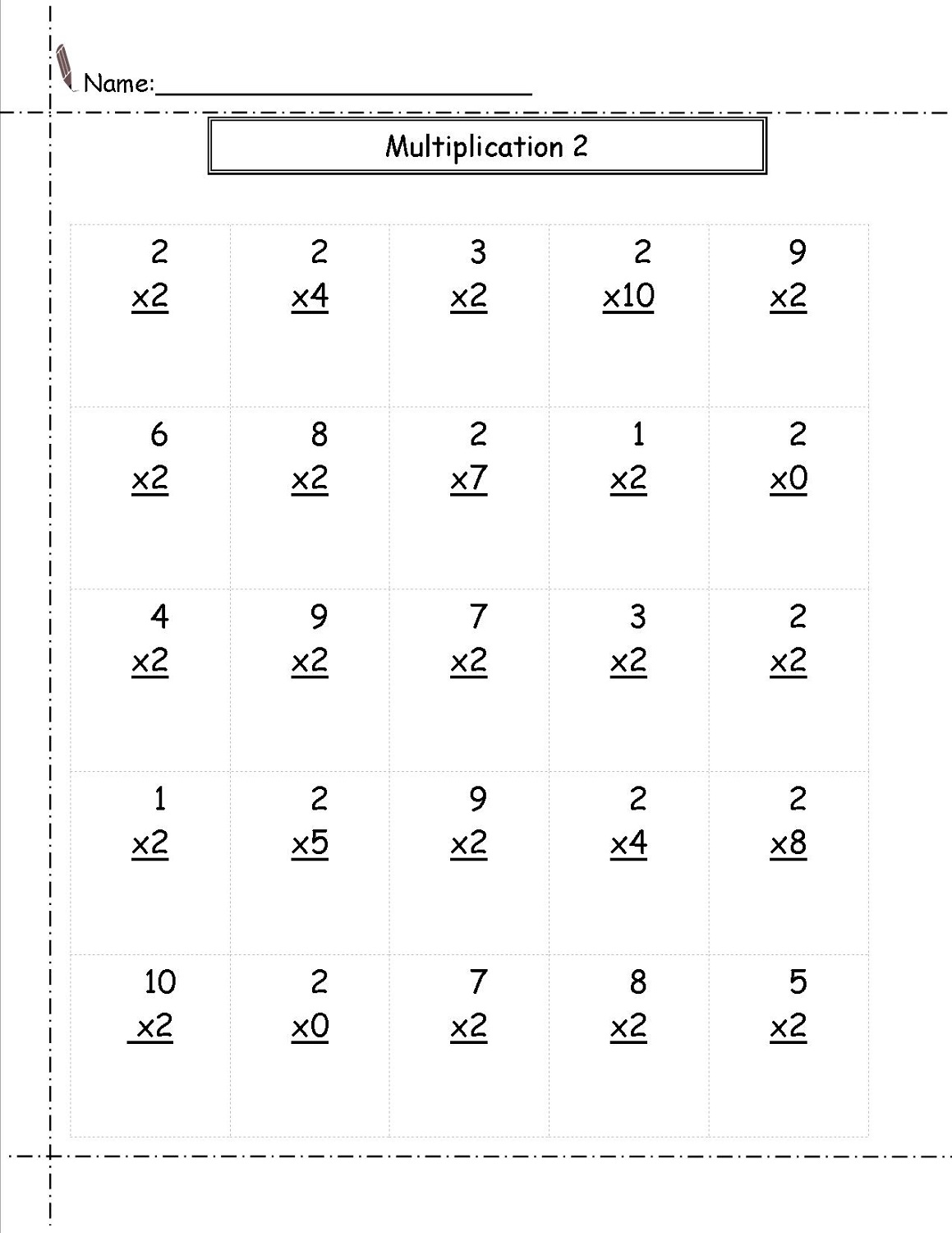 2 times tables worksheets printable