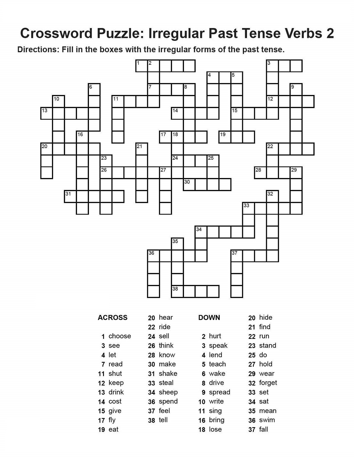 cross word puzzles for kids verb
