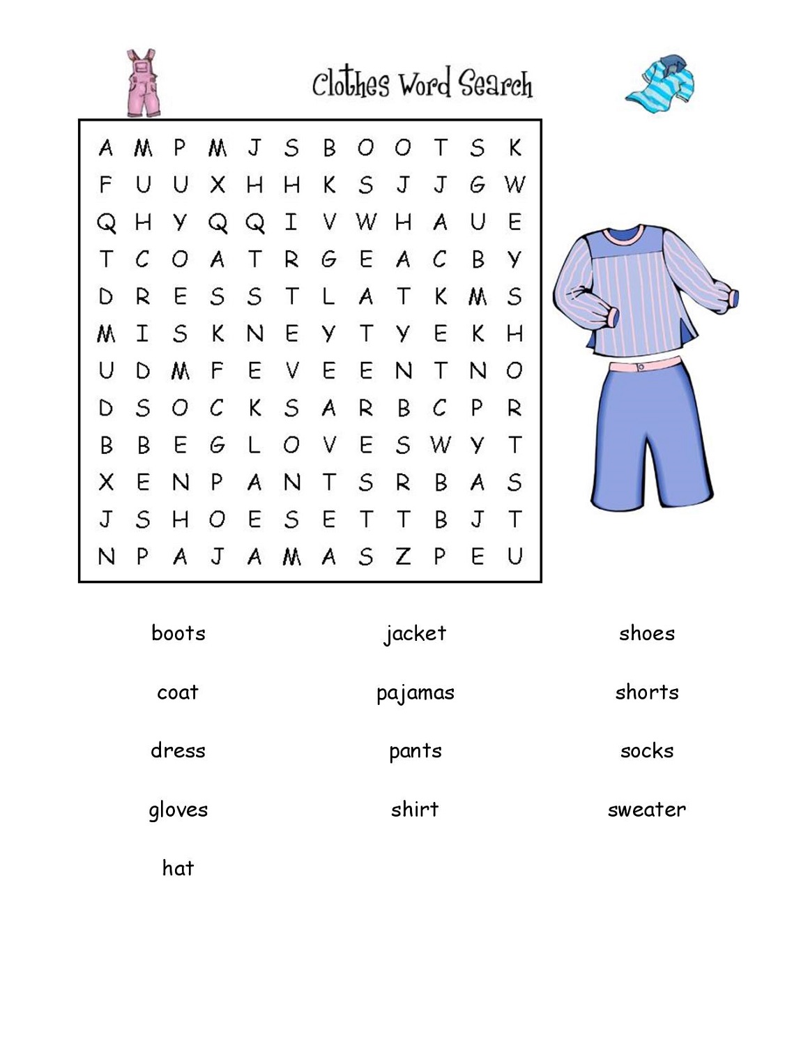 easy word search puzzles clothes