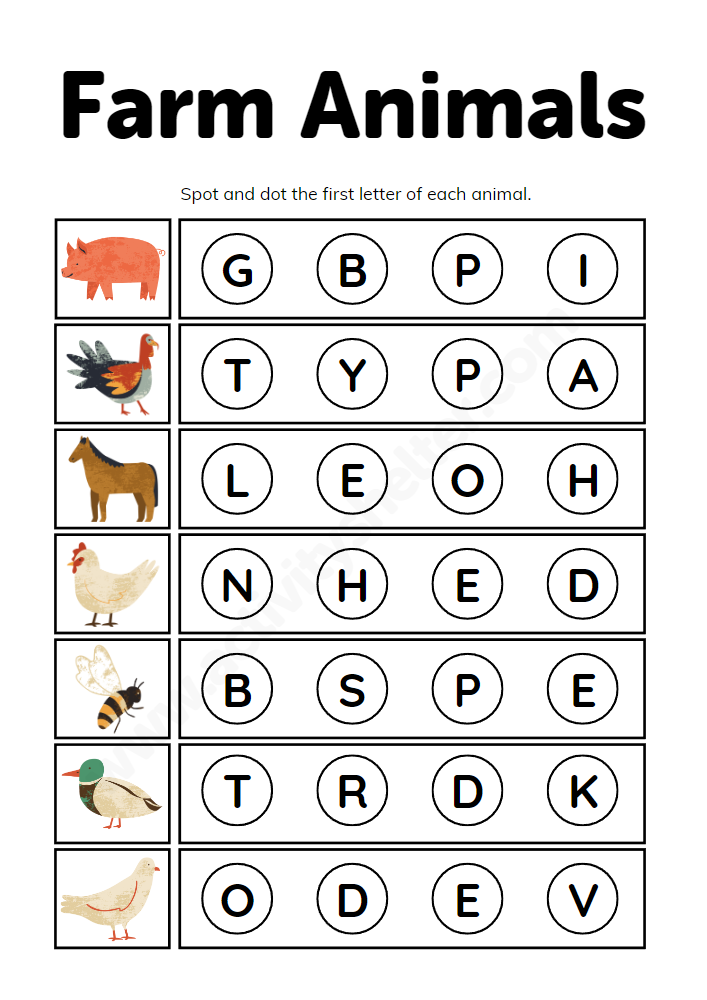 farm animal word search for kids