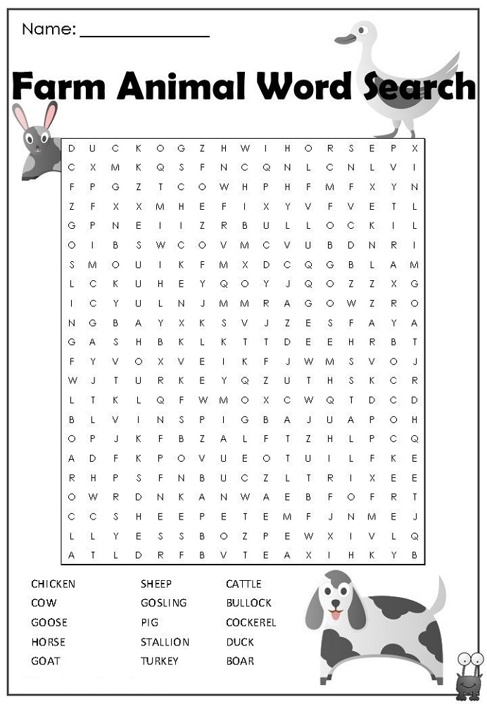 farm animal word search hard