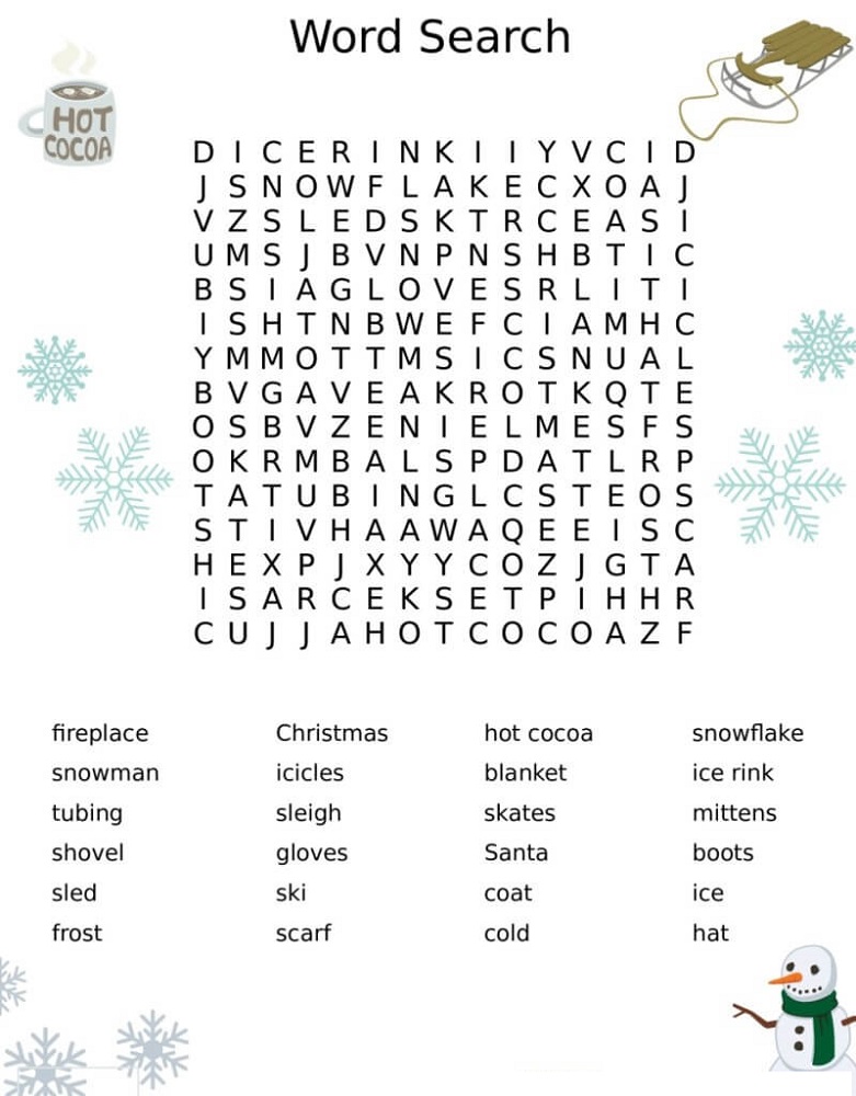 free word search for kids snow