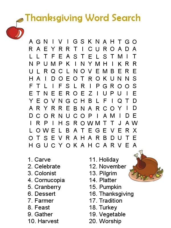 free word search for kids thanksgiving