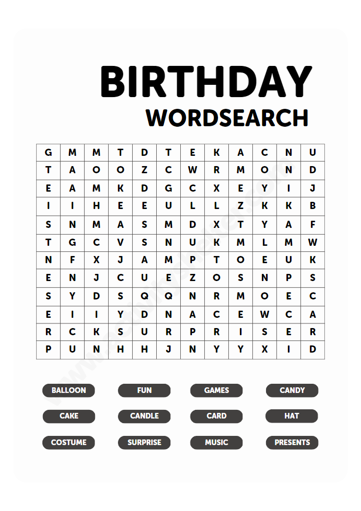 happy birthday word search free