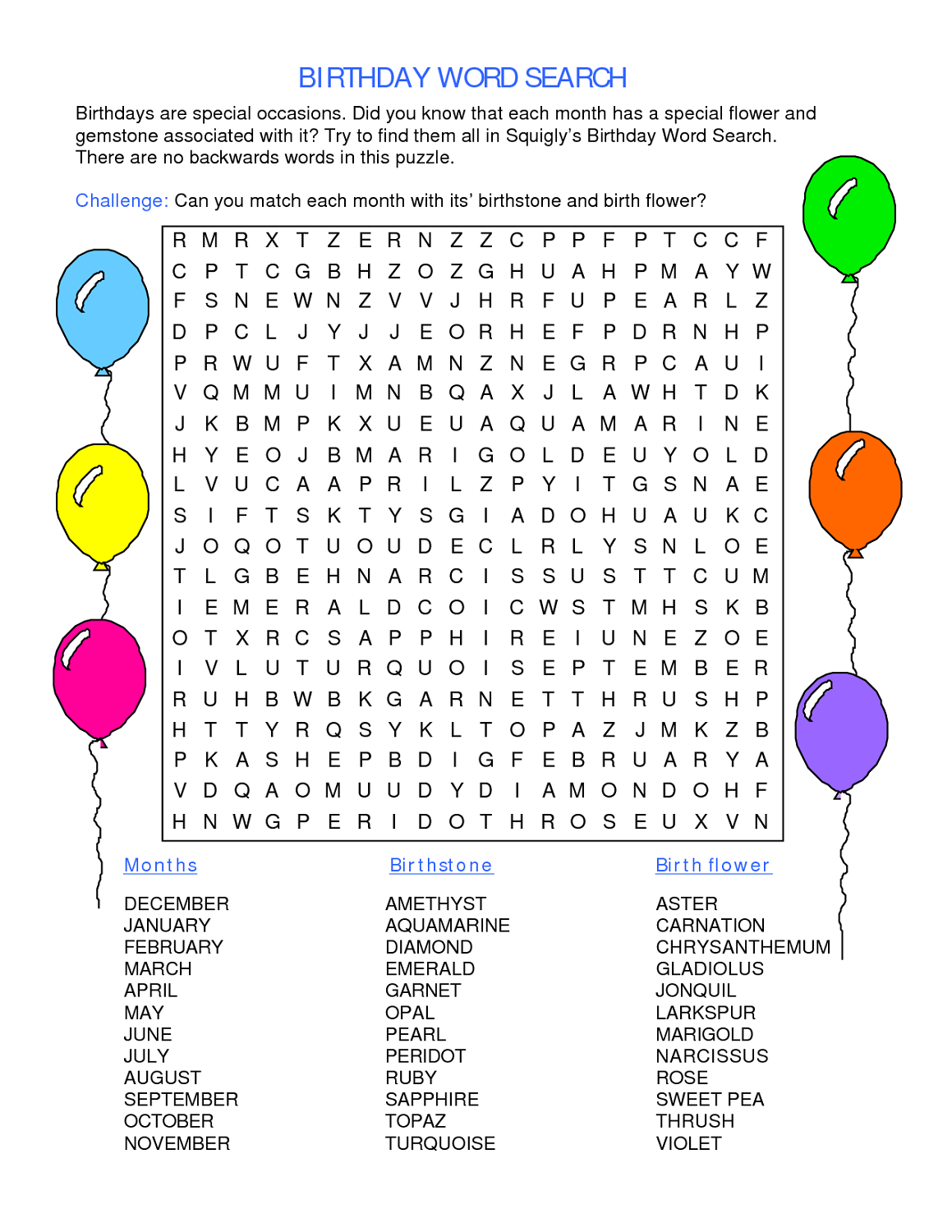 Birthday Word Search Puzzle Birthday Word Search Rohan Woods