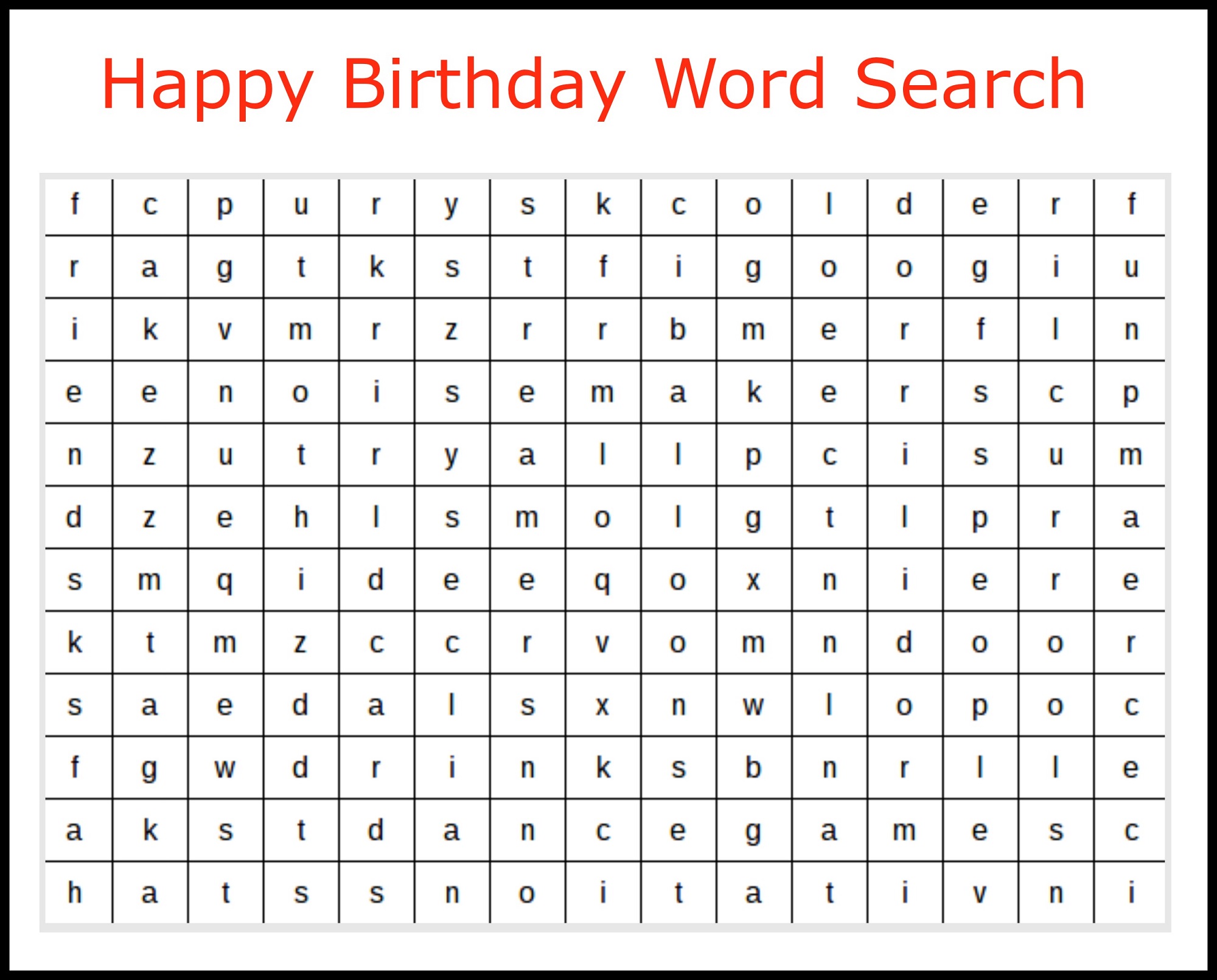 happy birthday word search simple