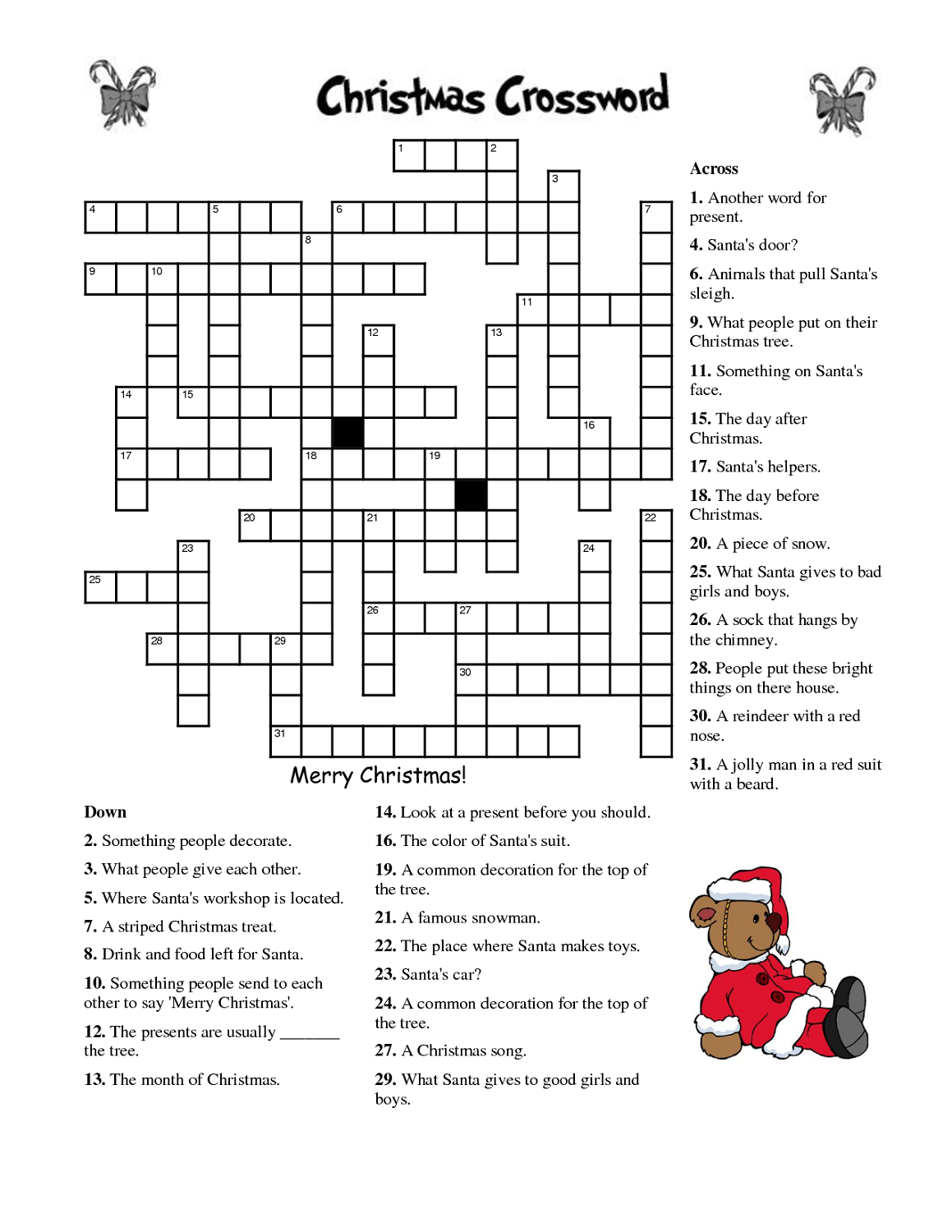 Free Printable Xmas Crosswords