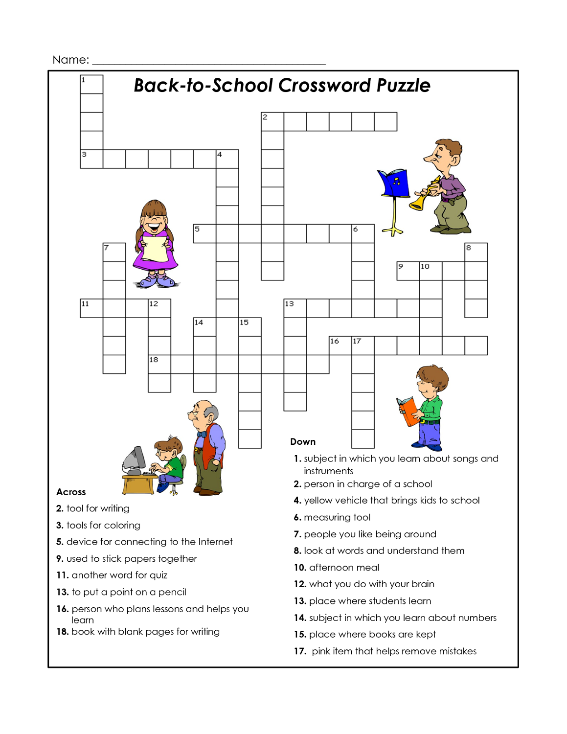 kids crossword puzzles school